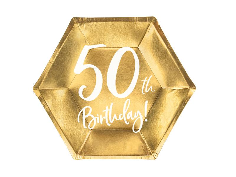 Teller 50th Birthday, gold, 20cm (1 VPE / 6 Stk.) - FeierGlanz